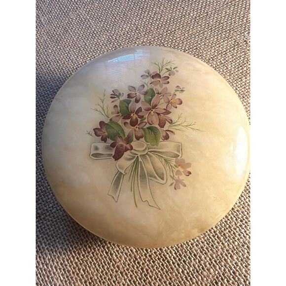 Vintage Genuine Alabaster Hand Carved Trinket Jewelry Box Floral Hinged Lid - Picture 3 of 10